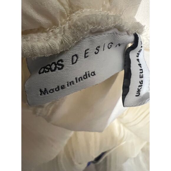 ASOS Design Cream Chiffon Maxi Dress US12 Pleated Balloon Sleeves, Open Back - Picture 7 of 7